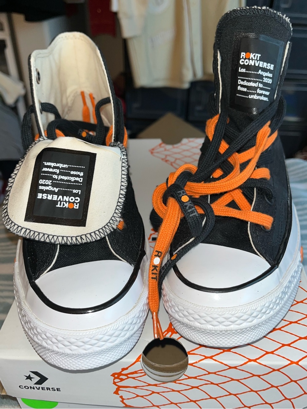 Converse Rokit Collaboration Canvas High-Top Sneakers with Orange Laces